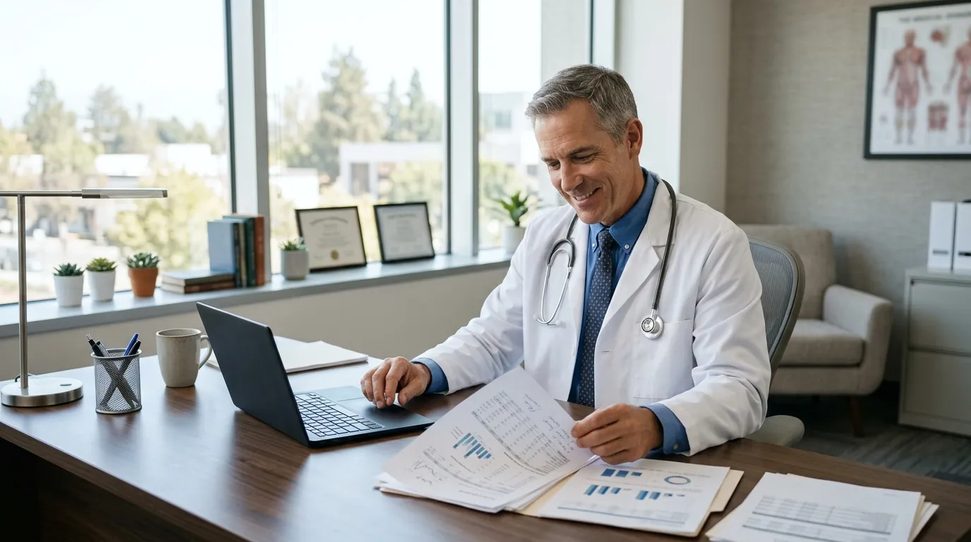 Médico analisando planejamento tributário avaliando se Simples Nacional híbrido para médicos vale a pena em 2027.