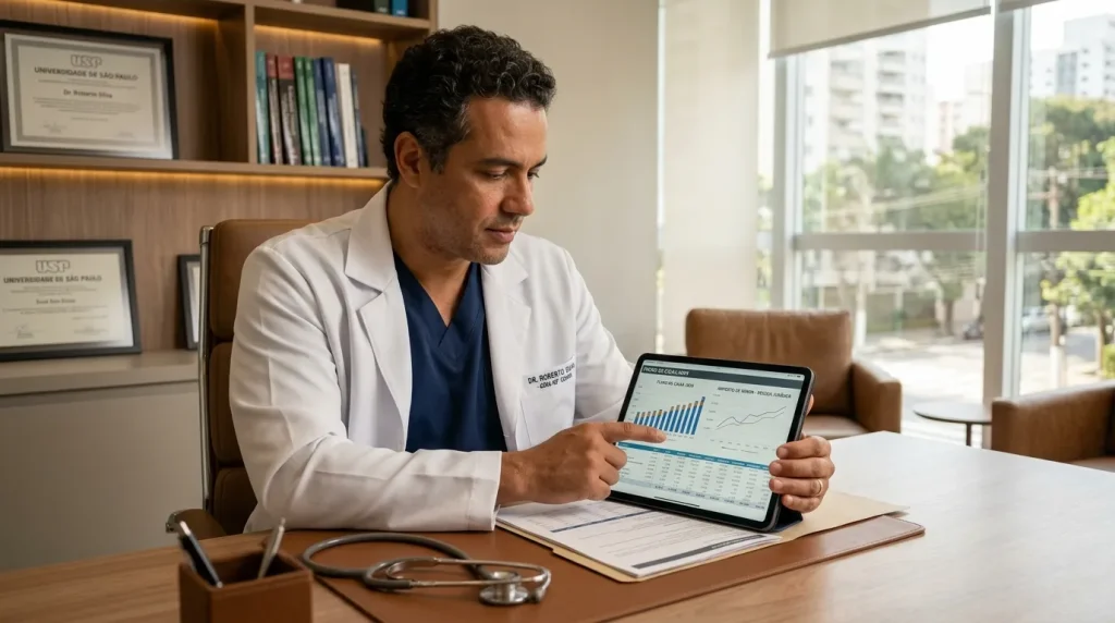 Médicos no Simples Nacional e impactos da Reforma Tributária em 2027 analisados em consultório.