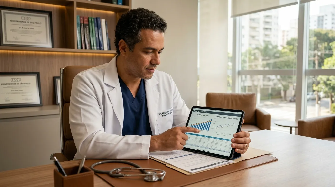 Médicos no Simples Nacional e impactos da Reforma Tributária em 2027 analisados em consultório.