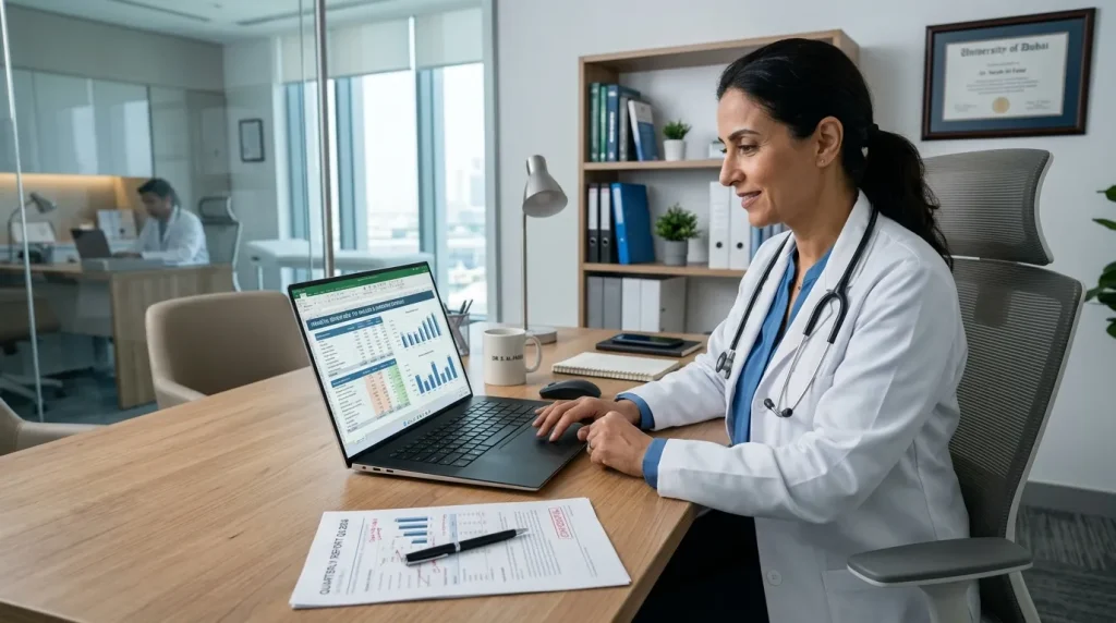 Médico analisando planejamento da reforma tributária para médicos e clínicas médicas em 2027.