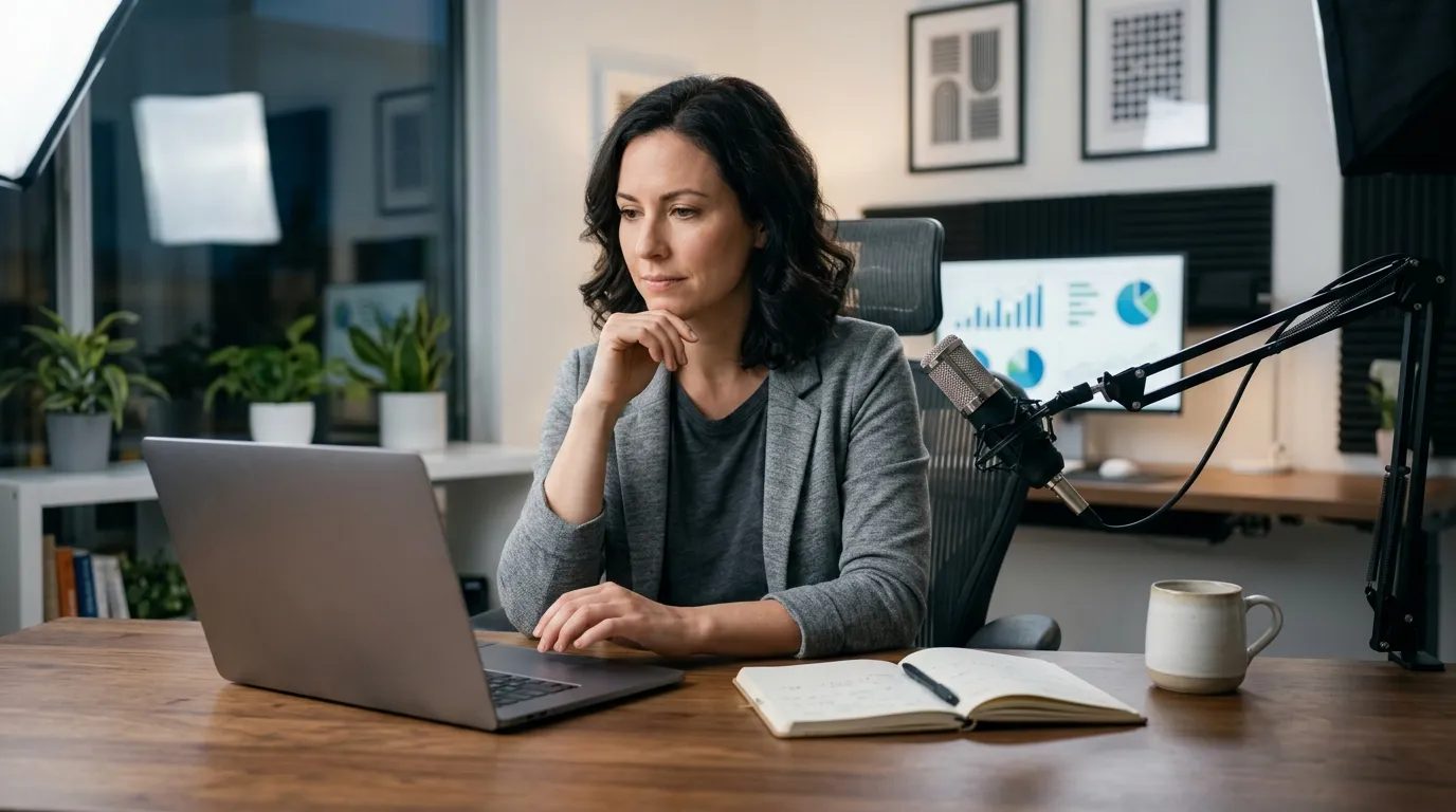 Criador digital analisando se quem vende cursos online vai pagar mais impostos em seu escritório.