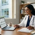 Médico analisando planejamento tributário com Fator R para reduzir impostos da clínica médica.