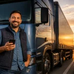 Motorista autônomo ao lado de caminhão para abrir MEI caminhoneiro com segurança